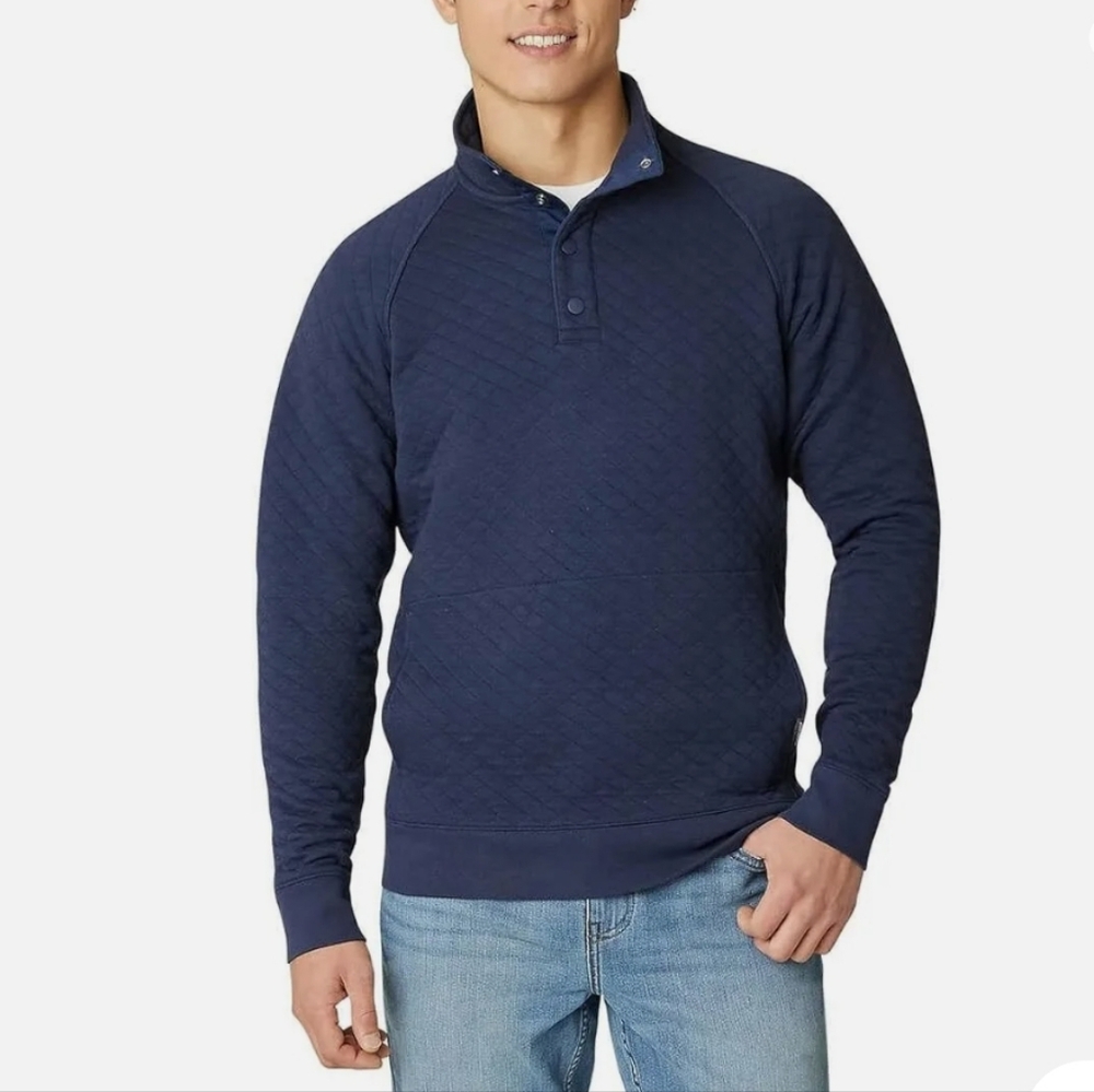 Eddie Bauer Navy Blue Quilted 1/4 Neck Snap Button Pullover Sweater, XL